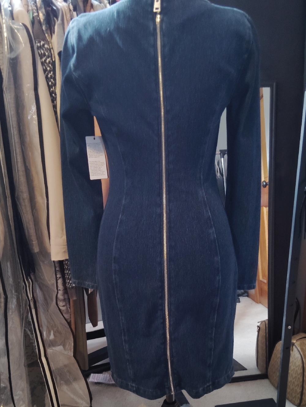 Guess Navy Blue Long-Sleeve Denim Zip-Back Dress M 4-6 NWT $108